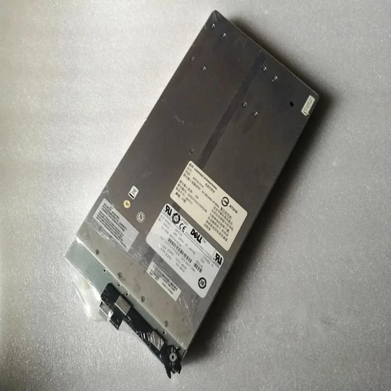 Silver rectangular server power supply unit with rear fan grille and power connector visible