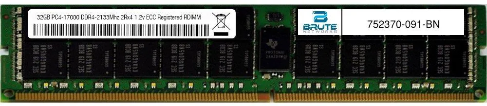 Brute Networks Brute Networks 32GB DDR4-2133 CL15 2Rx4 Registered RDIMM 752370-091-BN — photo du produit