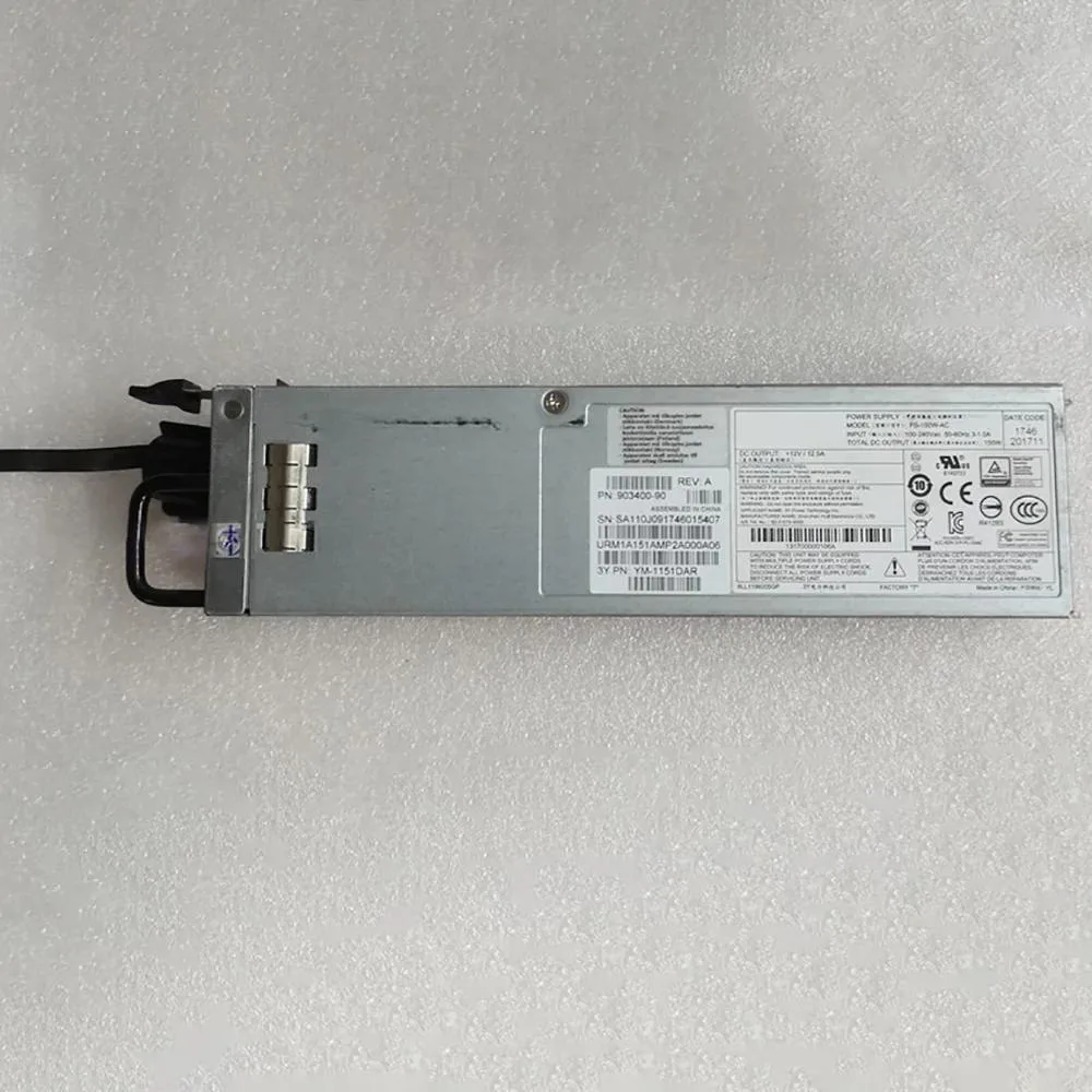 Silver rectangular ATX power supply module with label showing 150W rating