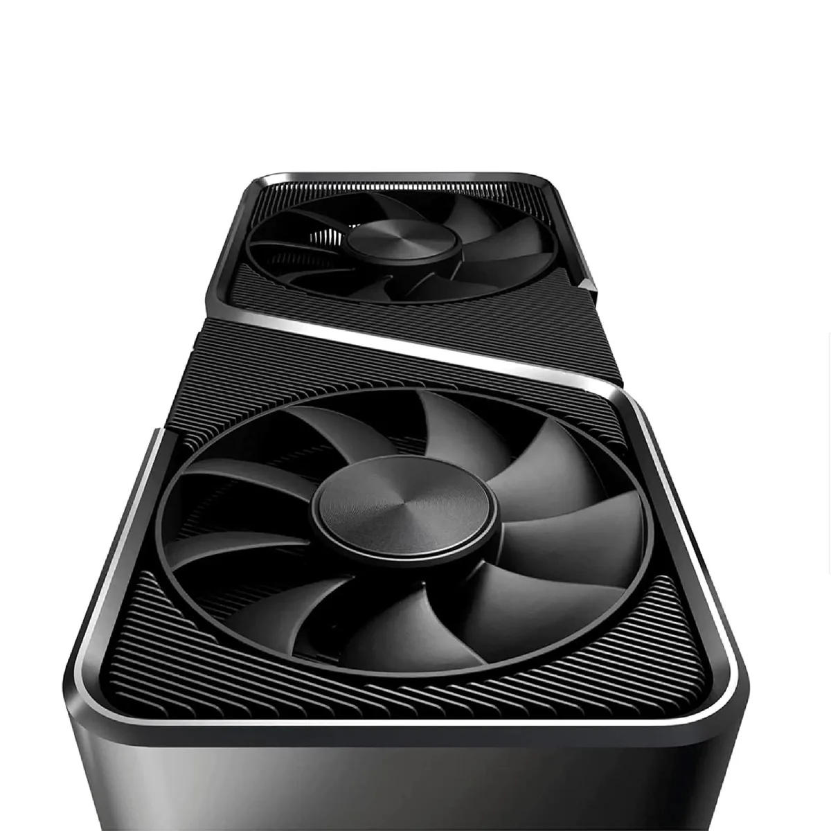 Black OEM graphics card with dual-fan cooler and metal backplate