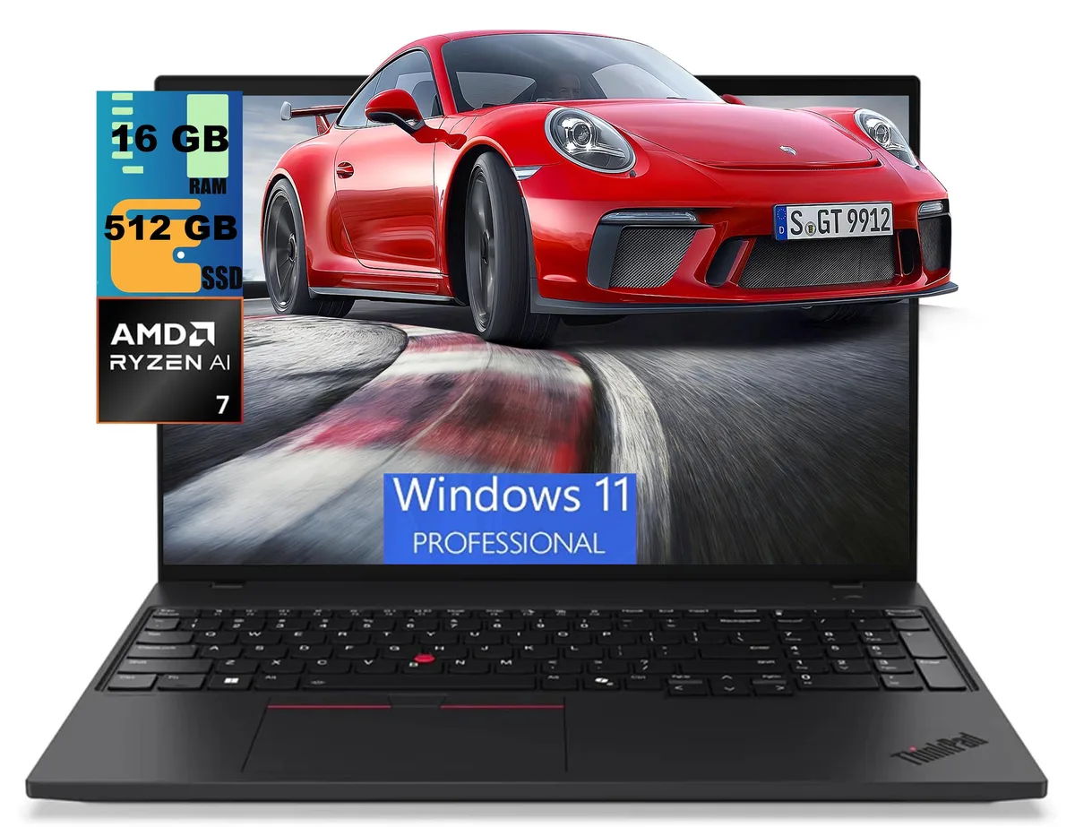 Black 16.0 inch ThinkPad P16s laptop closed on a surface showing matte finish and compact form