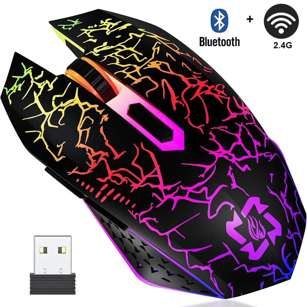 Black wireless gaming mouse with six buttons and RGB lighting