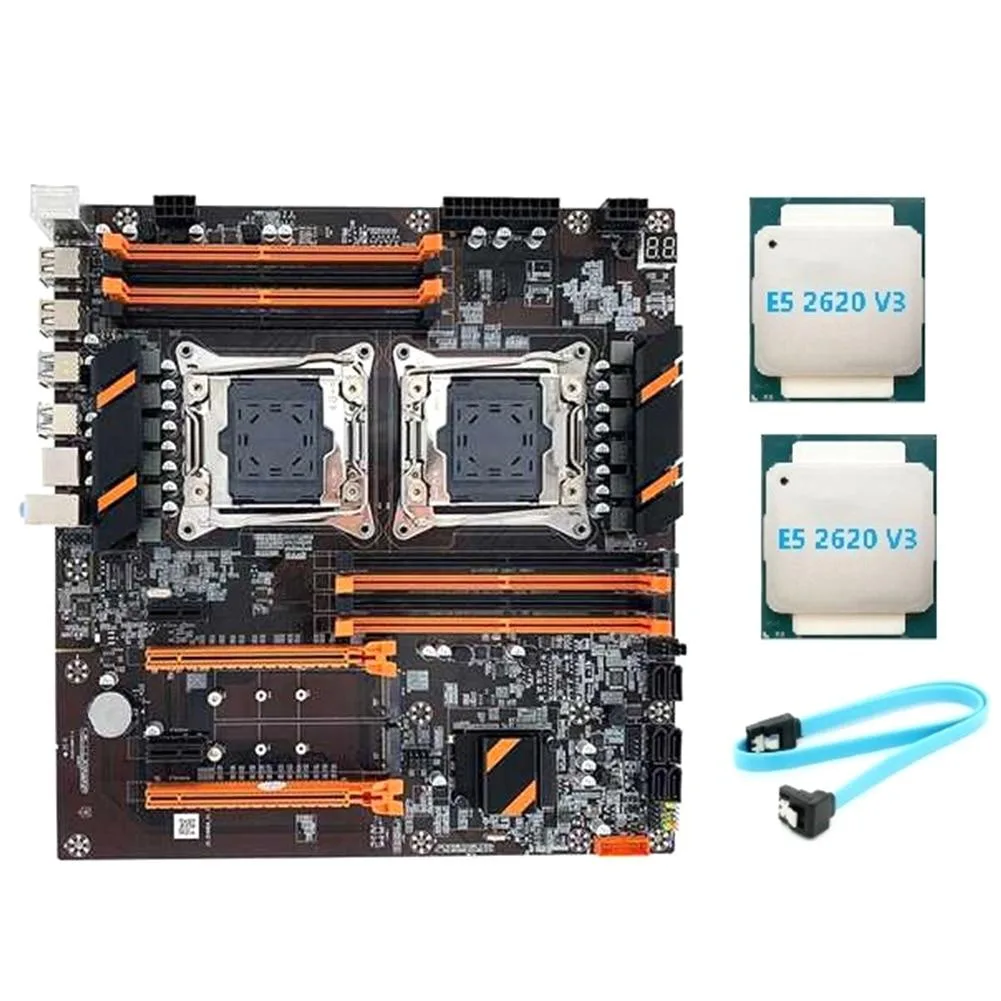 YINGHUA YINGHUA X99 Dual CPU Server Motherboard LGA2011 DDR4 ECC with 2×E5-2620 V3 CPU + SATA Cable — product photo