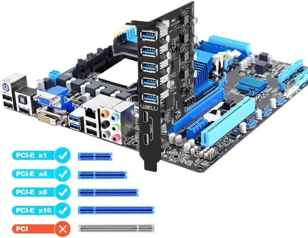 Vszerda Vszerda 7 Port PCIe USB 3.2 Hub 2C 5A 10Gbps — 商品照片