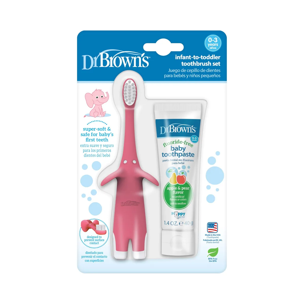  Dr. Brown's Infant-to-Toddler Toothbrush Set 1.4 oz Pink — product photo