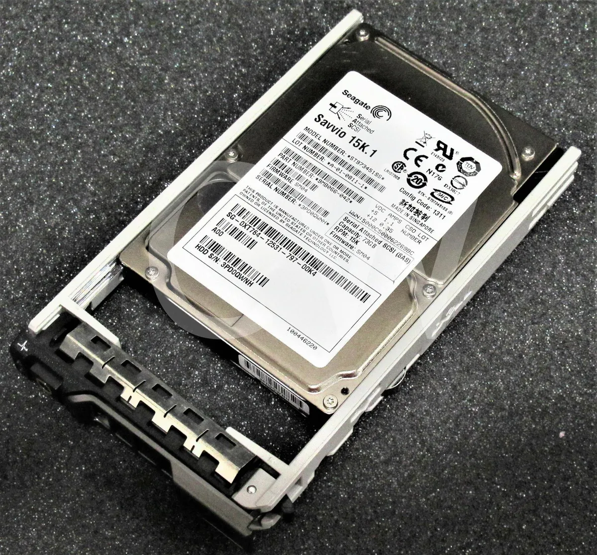 Silver 2.5 inch SAS hard drive in black caddy