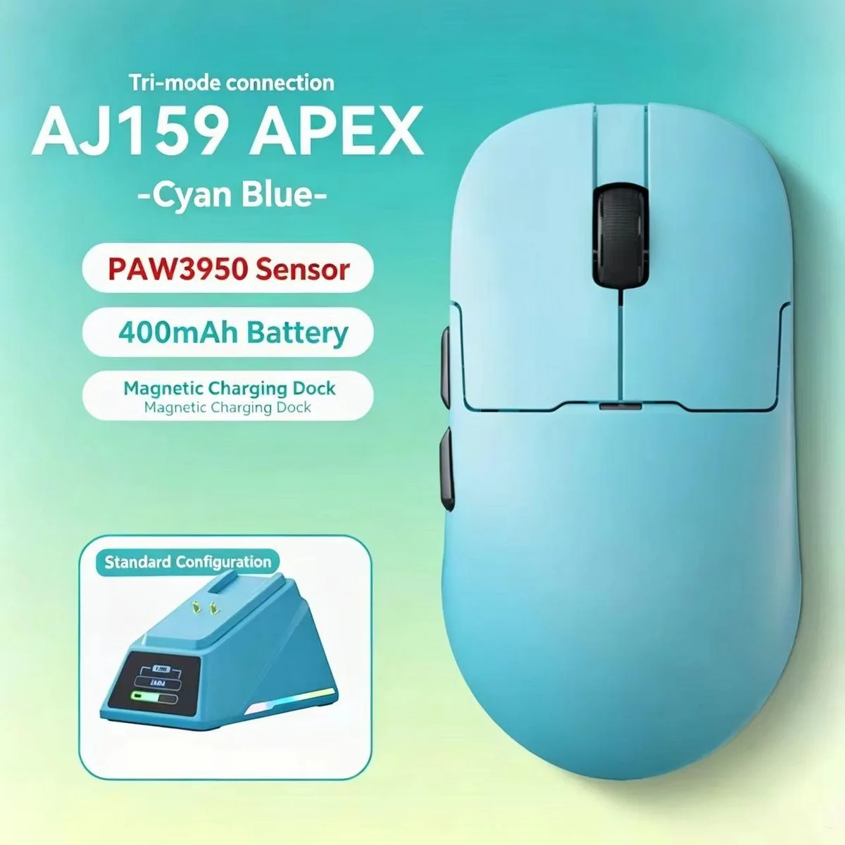 Ajazz Ajazz AJ159 APEX gaming mouse Blue PAW3950 56g — zdjęcie produktu