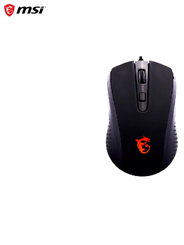 Black wired optical gaming mouse with dragon logo lighting, matte finish and anti-slip sides
