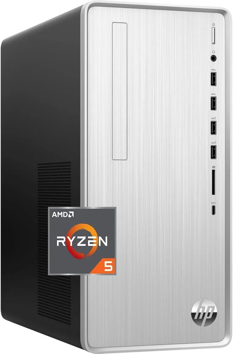 Silver HP Pavilion desktop tower, compact upright case