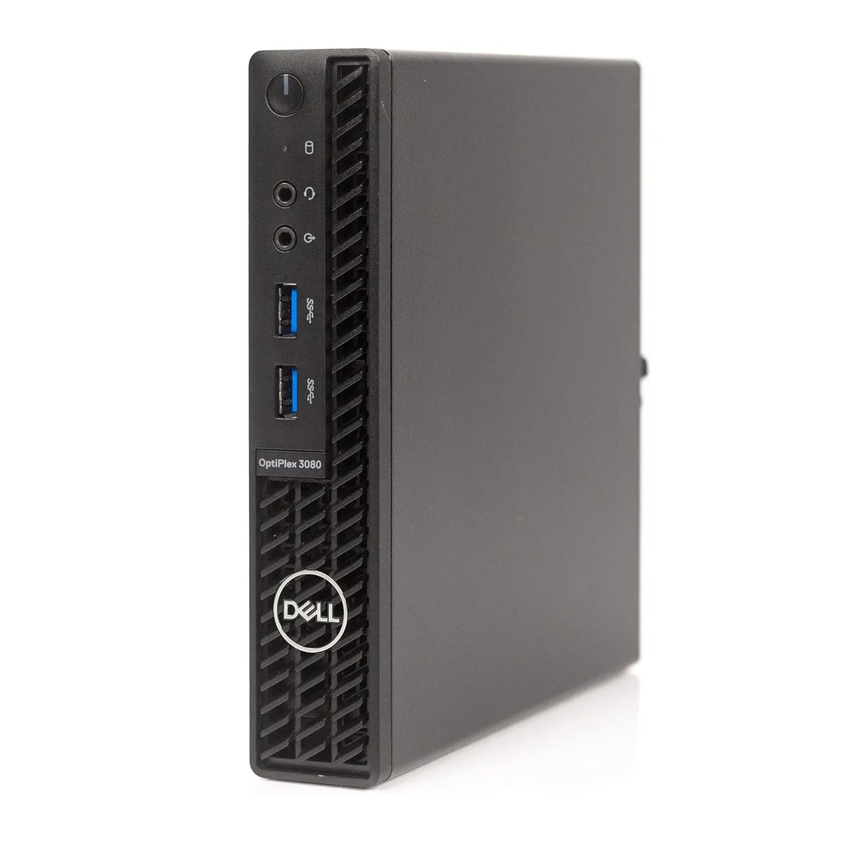 Small black desktop tower, micro form factor, matte finish
