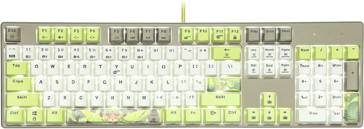 BFKK BFKK Elf Themed Gaming Keyboard 104 Keys White Backlit Hot Swappable Kailh Rose Red Box Switches PBT Keycaps — product photo