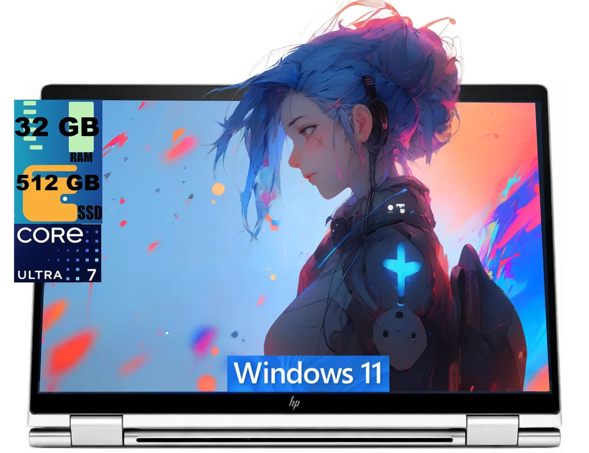Silver 14-inch 2-in-1 laptop with 360-degree hinge and OLED touchscreen