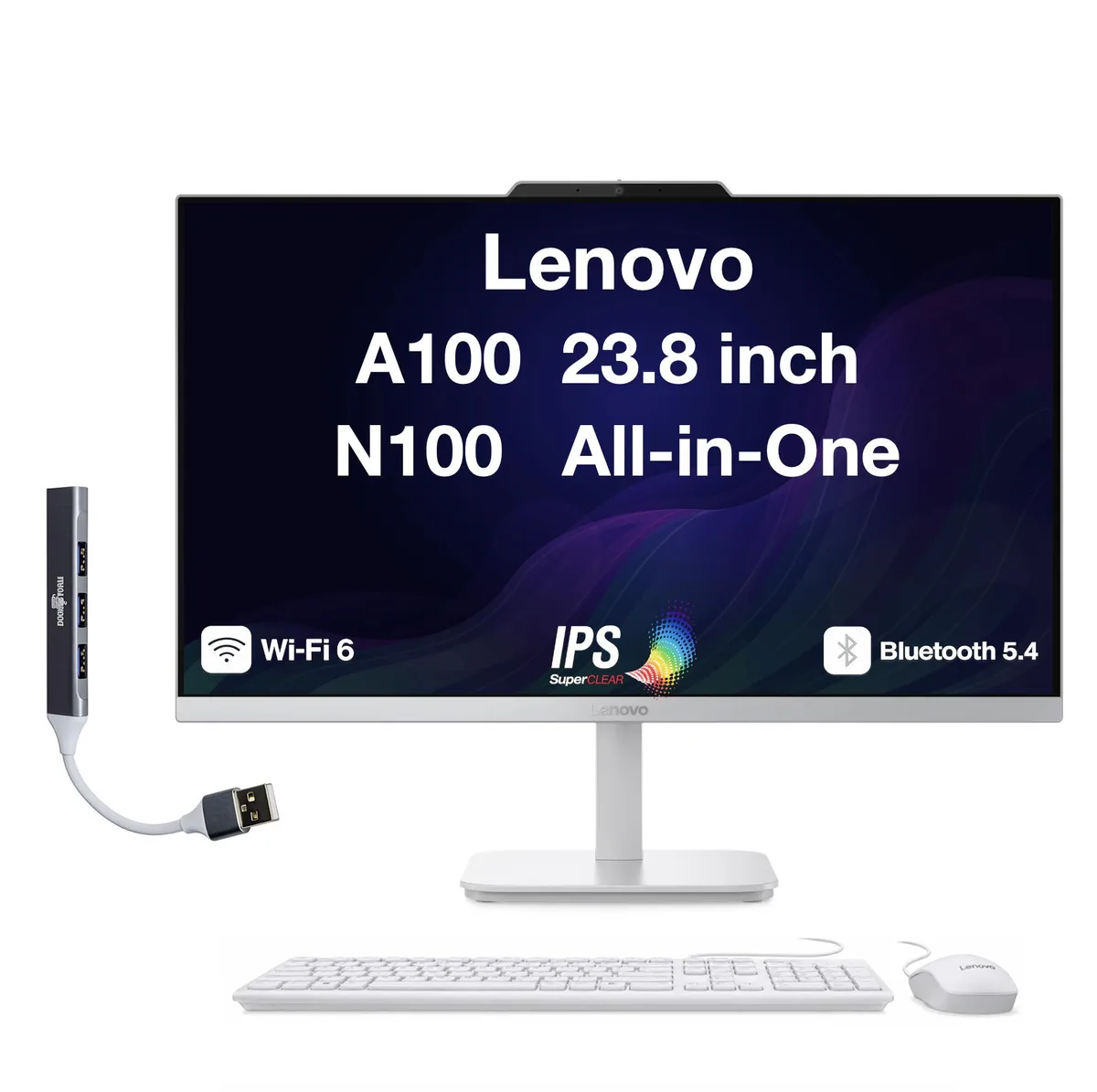 Lenovo Lenovo A100 All-in-One PC 23.8" 75Hz Intel N100 16GB DDR5 512GB NVMe Win 11 Pro — 商品写真