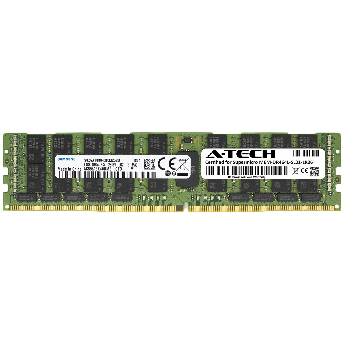 Green rectangular circuit board with gold edge connectors and black memory chips on both sides