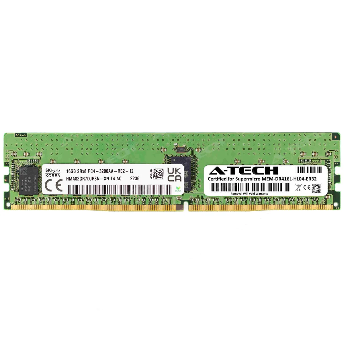 Green rectangular DDR4 RDIMM module with black chips and gold edge contacts