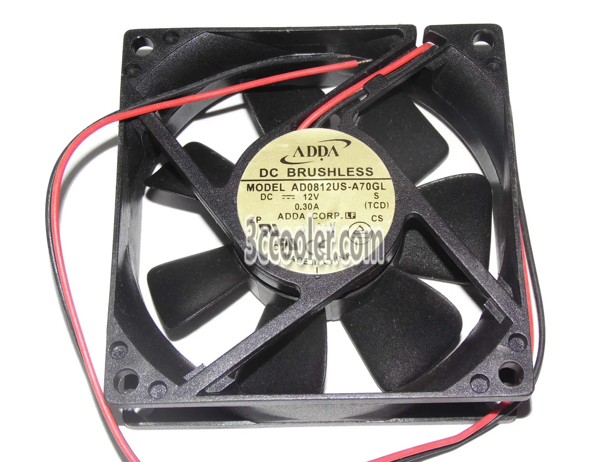 Black square 80mm CPU cooler with 25mm depth and two-wire 12V fan
