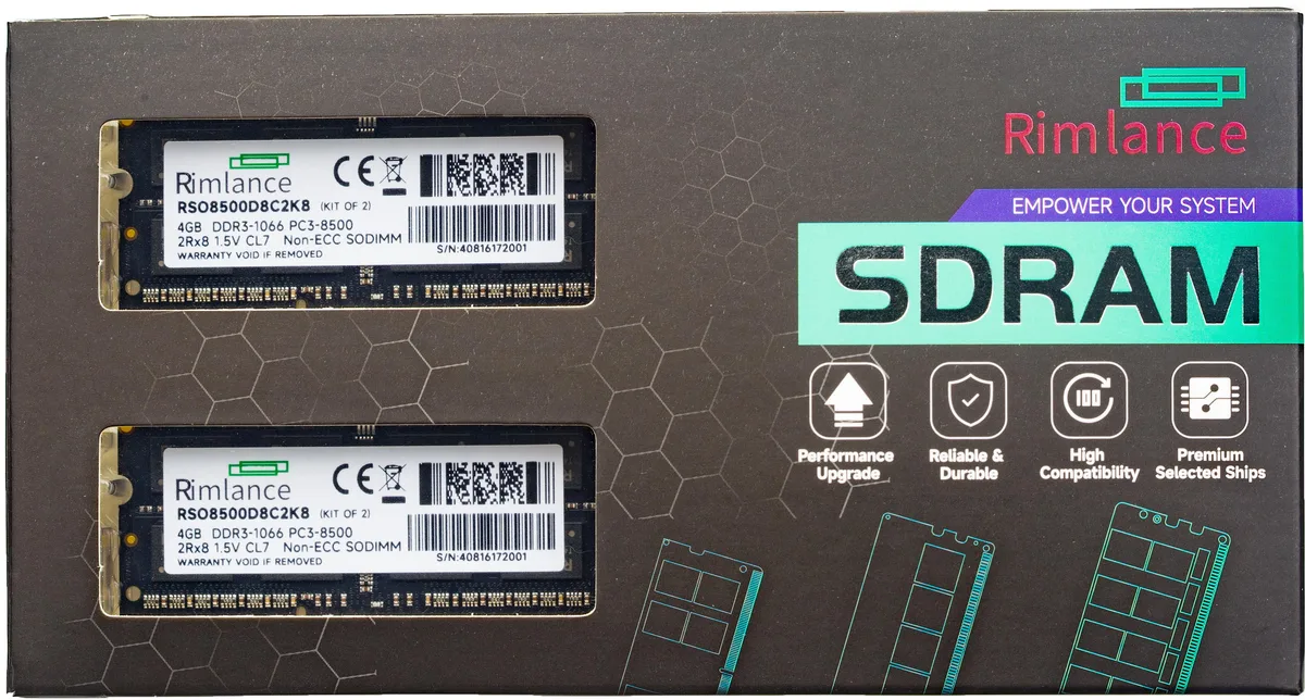 RIMLANCE RIMLANCE 8GB (2x4GB) DDR3 1066MHz 1.5V SODIMM laptop RAM — ภาพสินค้า
