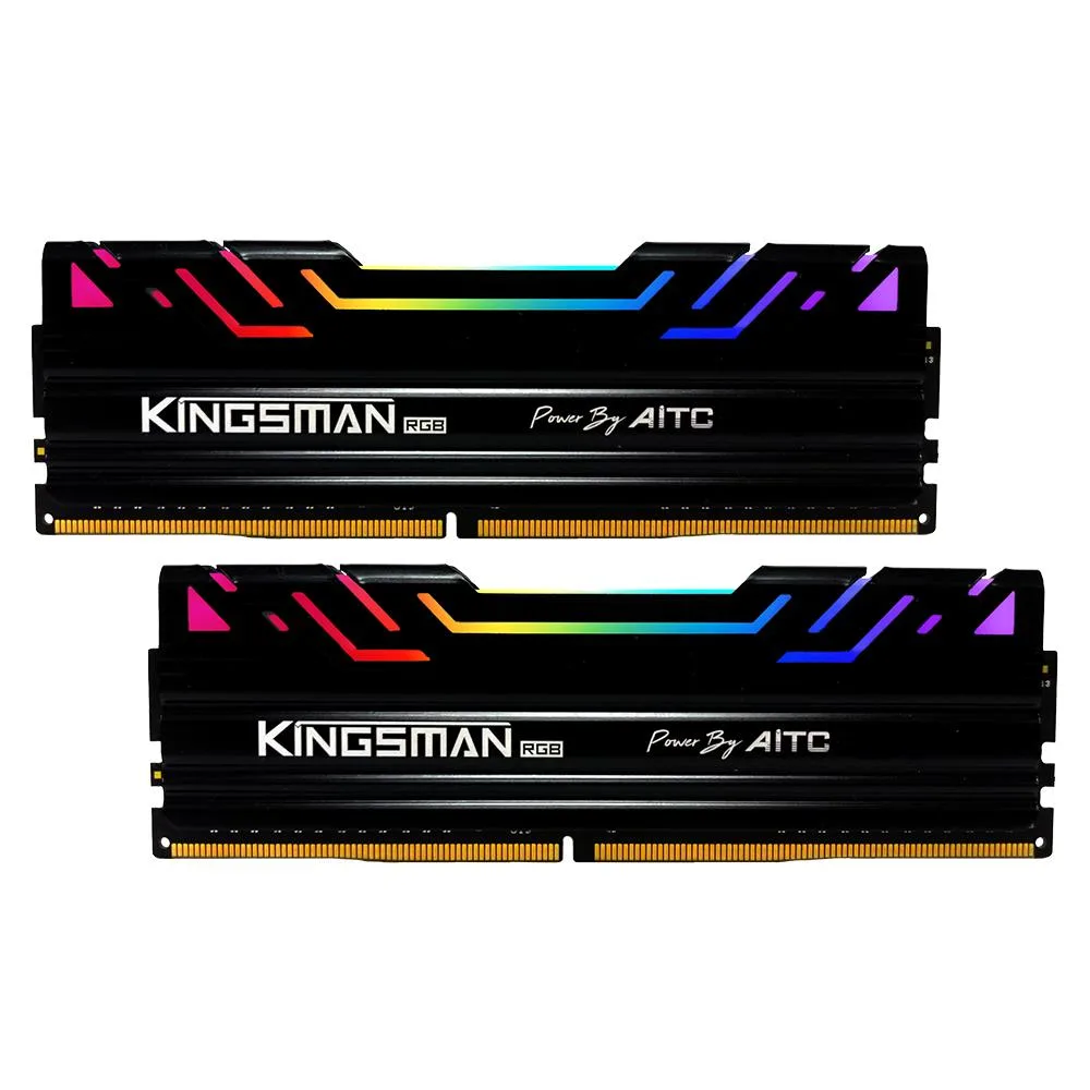 Two black DDR4 UDIMM sticks with RGB light bars