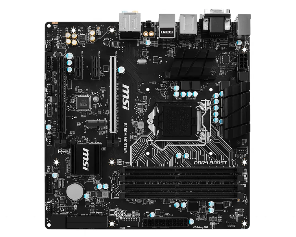 Green MicroATX motherboard with black heatsinks and silver I/O shield