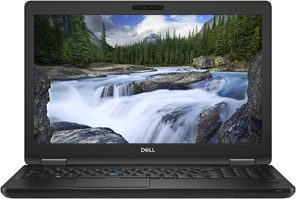 Silver Dell Latitude 5491 14 inch laptop closed on white background