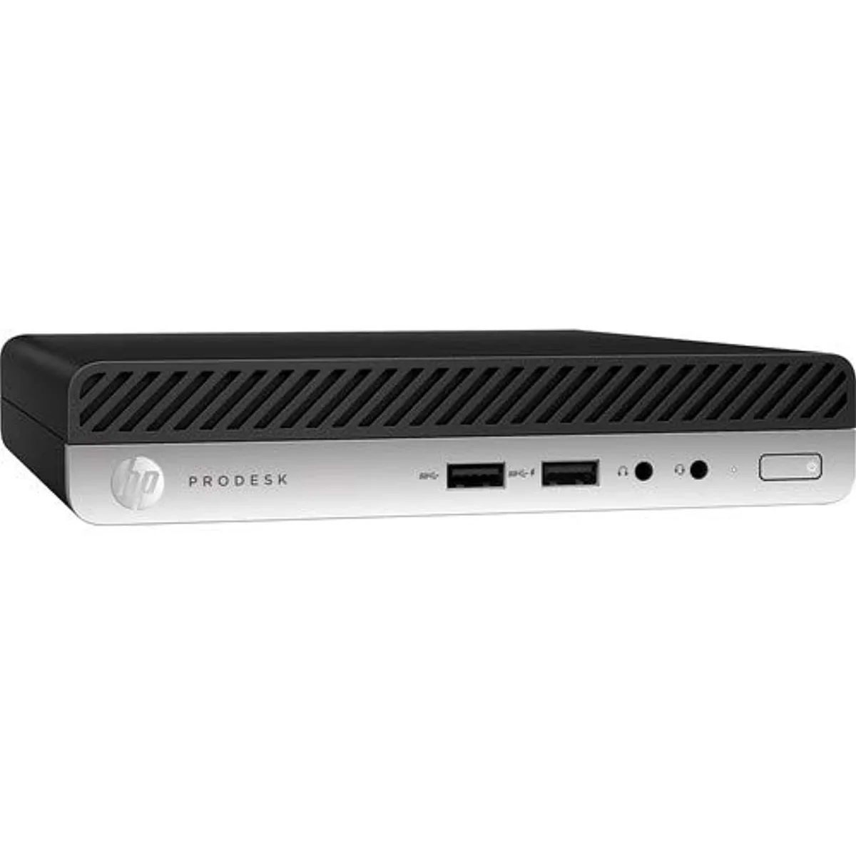 Compact black mini desktop tower standing upright