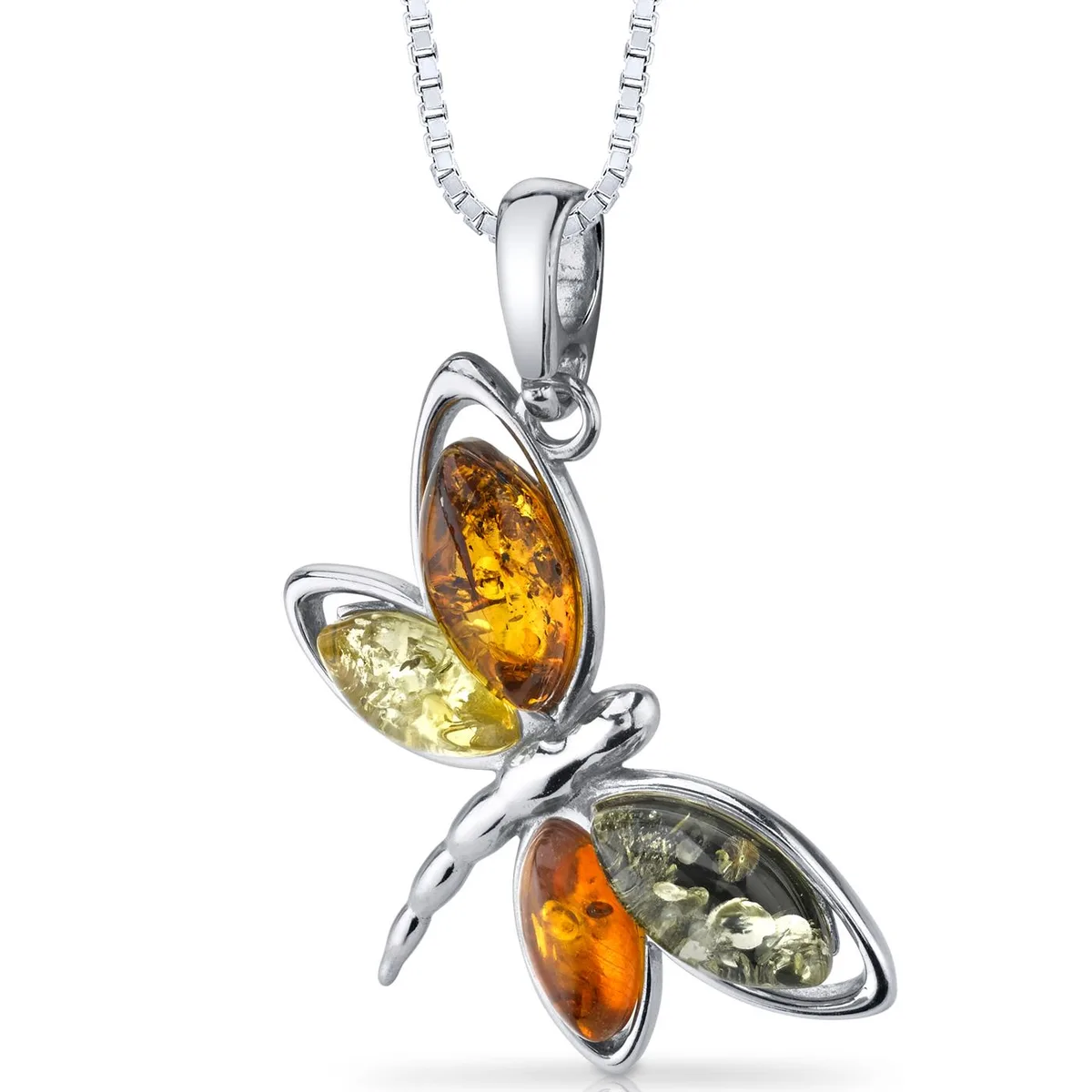 Oravo Oravo Baltic Amber Butterfly Pendant Necklace Sterling Silver Multi-Color 18" Style SP11110 — 商品写真
