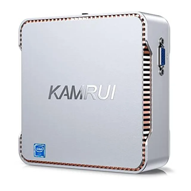 Small square mini desktop computer in matte black finish