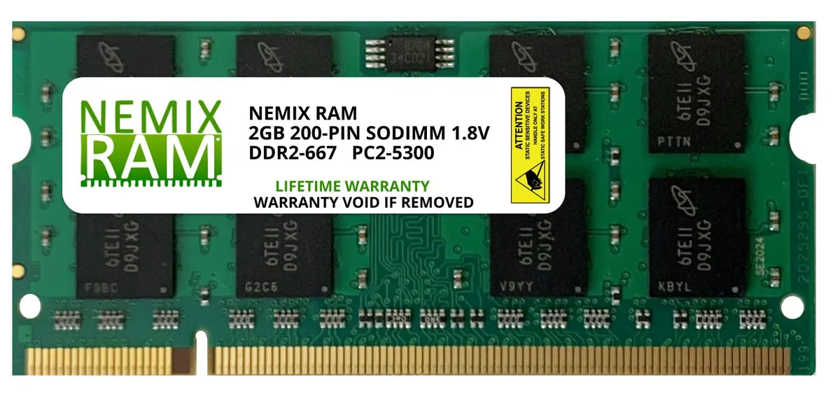 NEMIX RAM NEMIX RAM 2GB DDR2 667MHz PC2-5300 CL5 1.8V 200-Pin SODIMM Laptop RAM — 商品照片