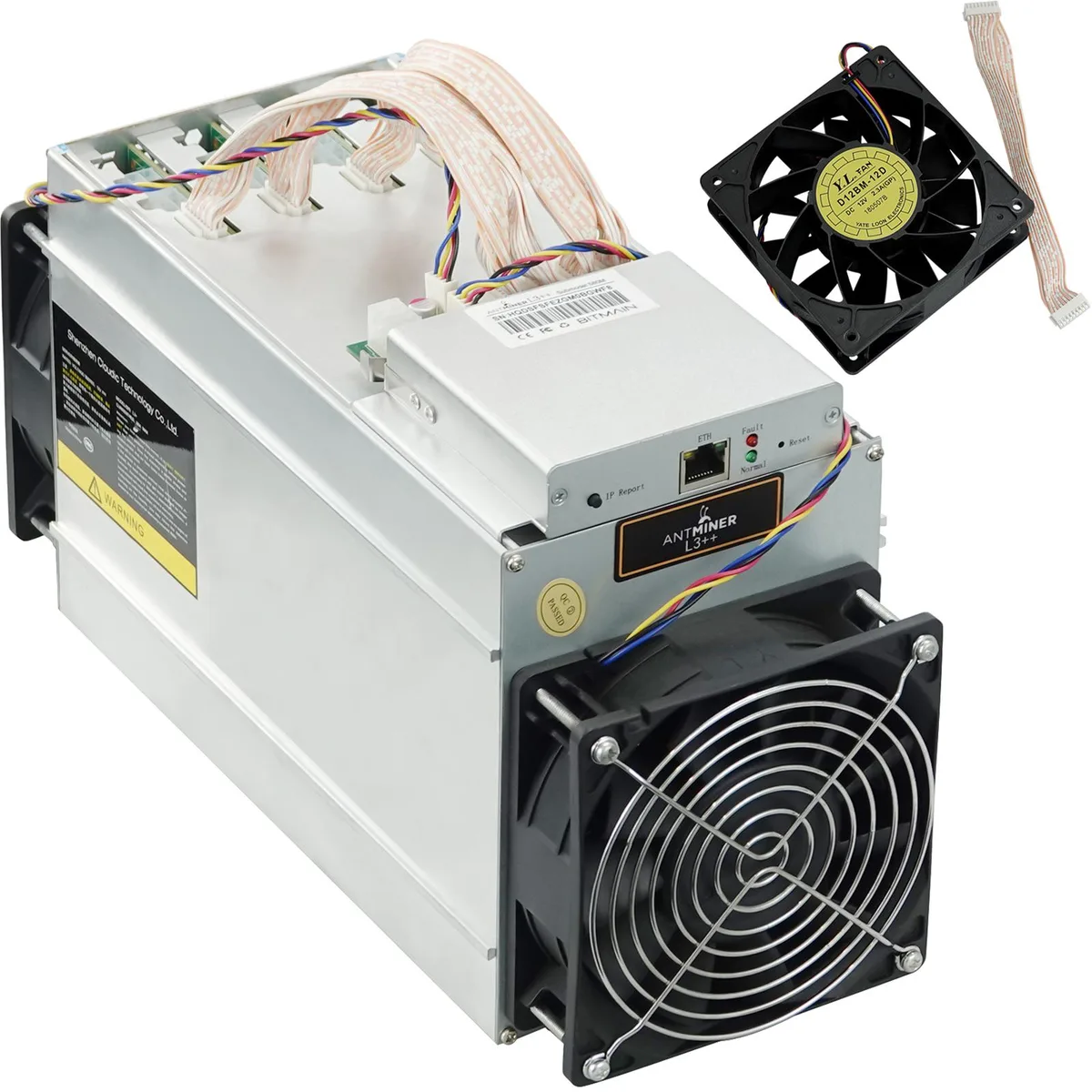 Antminer L3++ Scrypt ASIC miner in compact alloy housing with four hashboards