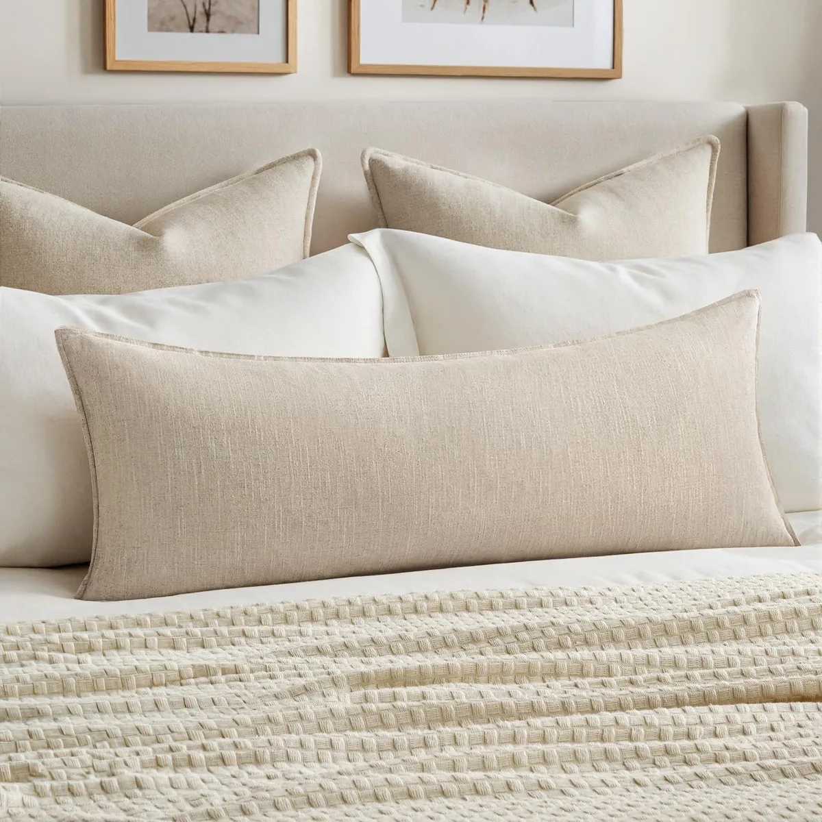 MIULEE Linen Lumbar Pillow Cover 14x36 Inch Natural Beige — 商品照片