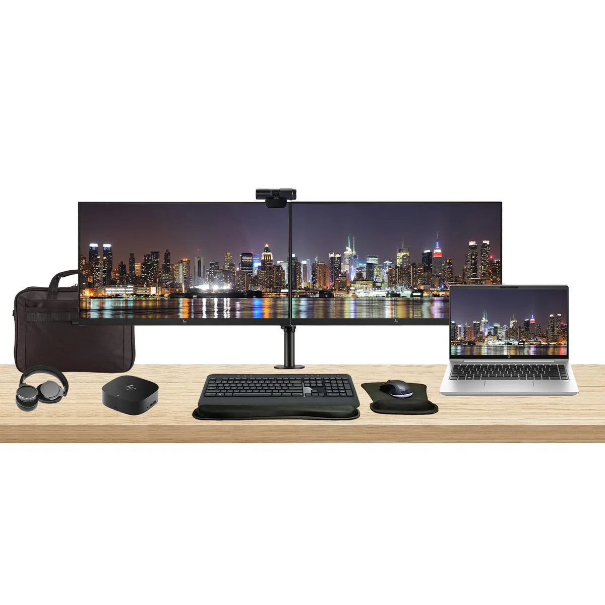 HP HP ProBook 445 G10 14" Ryzen 7 16GB 512GB Bundle Dual 24" Monitors Dock MK540 Webcam Headphones Bag — 商品写真