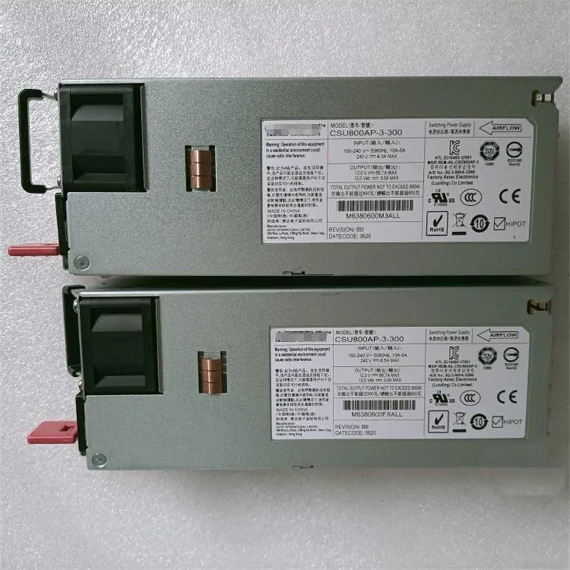 Rectangular 800W power supply module with metal casing and rear connector