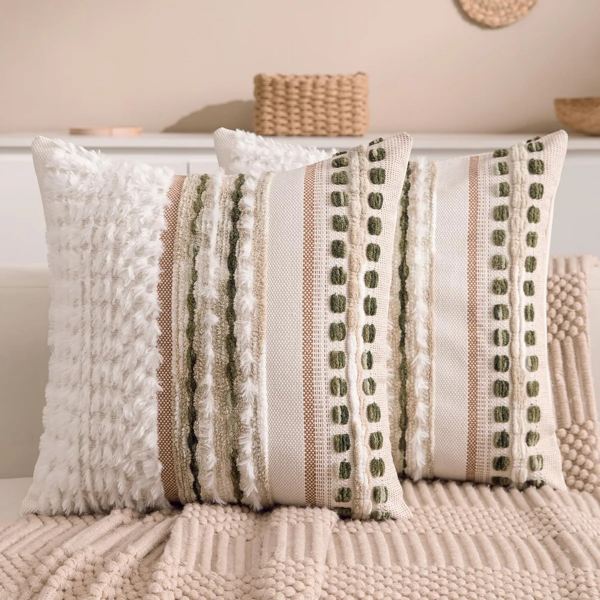 KOOLIFE BTXC001 18x18 Inch Chenille Pillow Covers Set of 2 Green — 商品照片