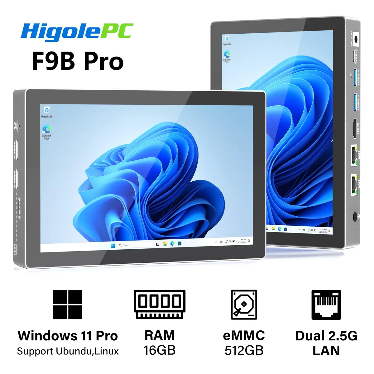 Higole Higole F9B 7" Mini PC, Celeron N95, 16GB LPDDR4, 512GB, Win 11 Pro — صورة المنتج