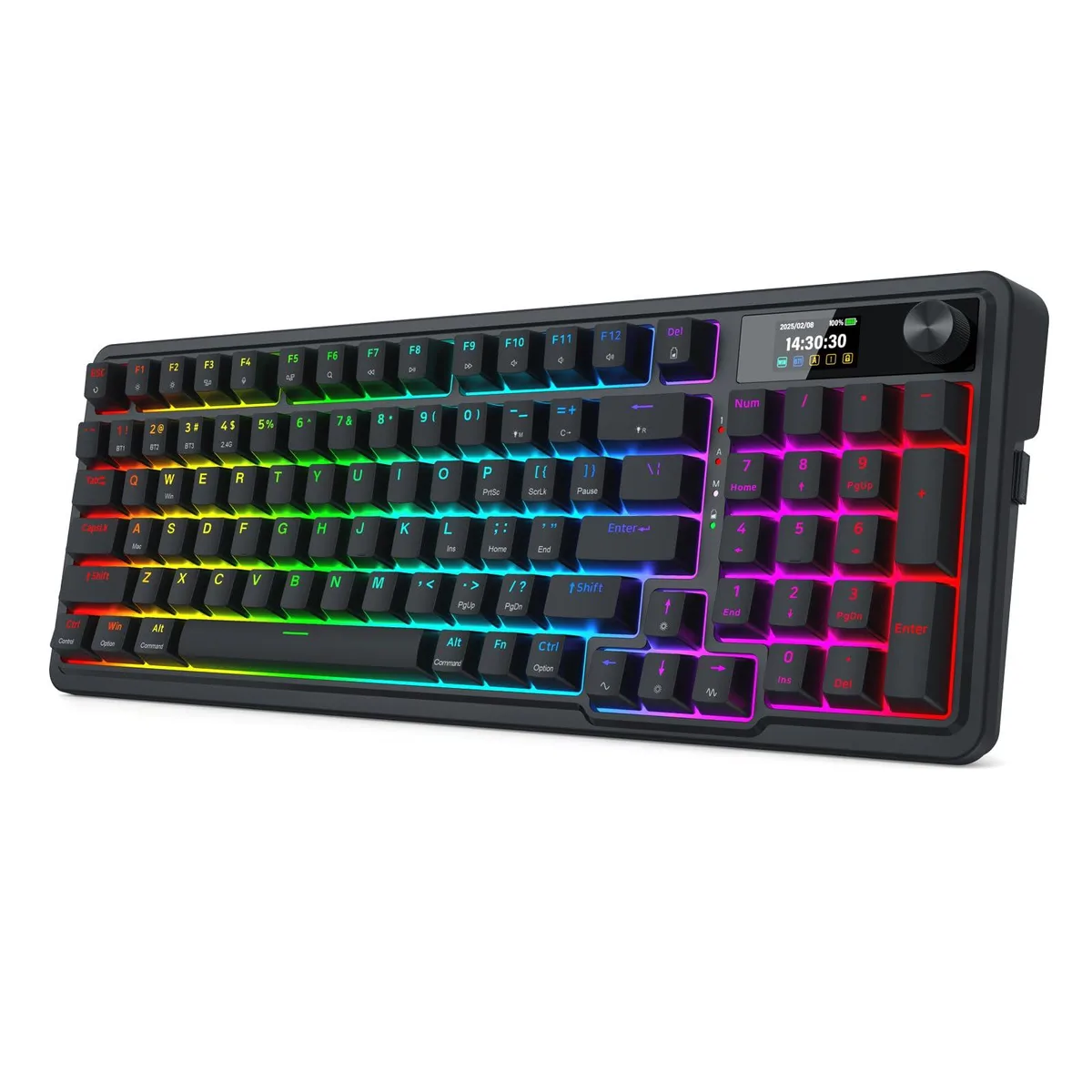 Black 95-key gasket keyboard with 1.14-inch TFT screen and rotary knob