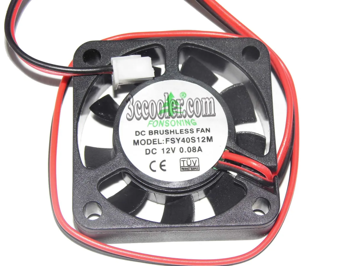 Ten black 40mm square 12V 2-pin fans in a pack