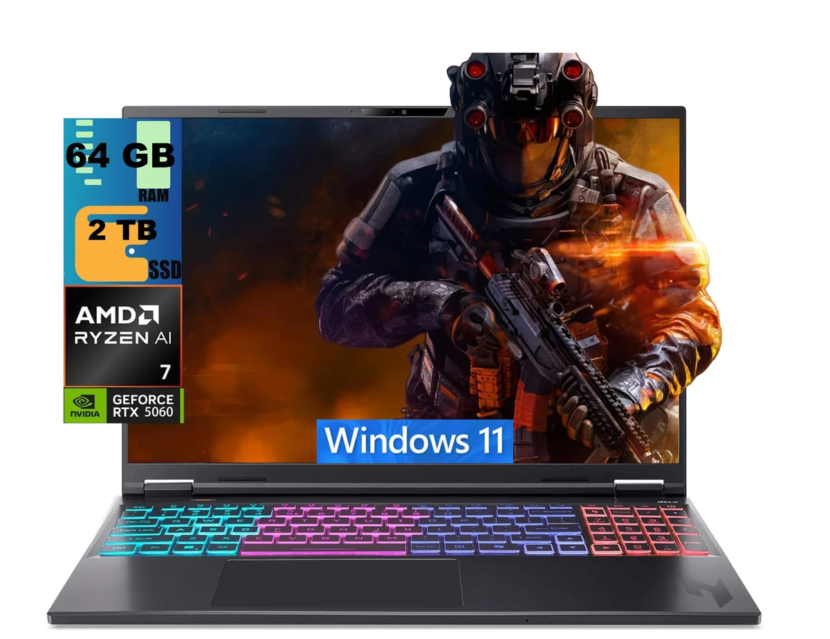 Black Acer Nitro 16S gaming laptop, 16 inch WUXGA screen, slim profile