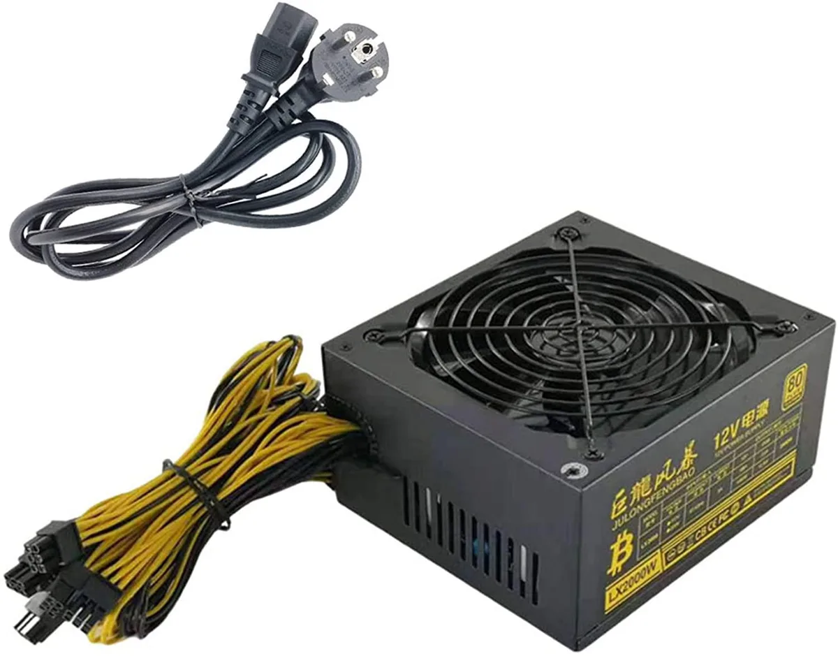 Black rectangular ATX power supply unit with modular cables and ventilation grille