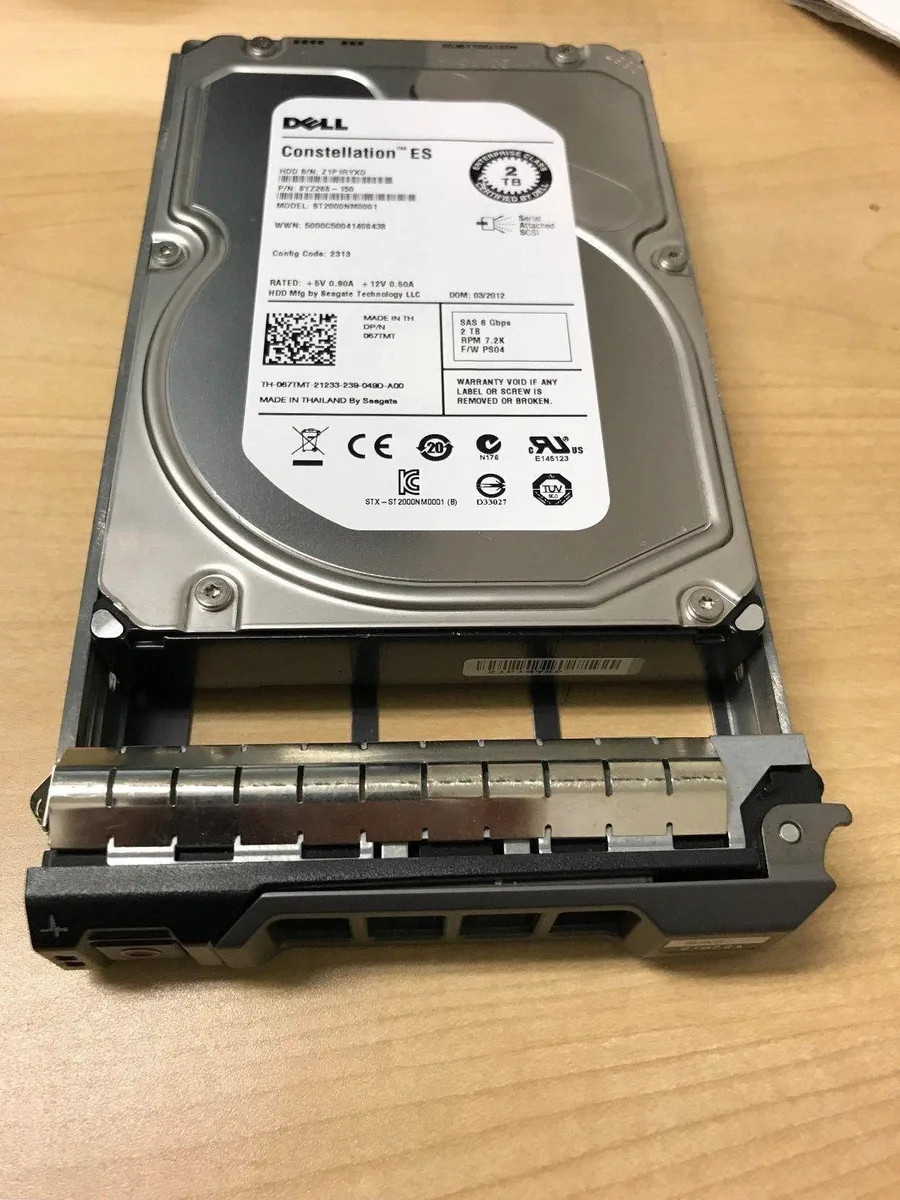 3.5 inch Dell hard drive in silver metal tray