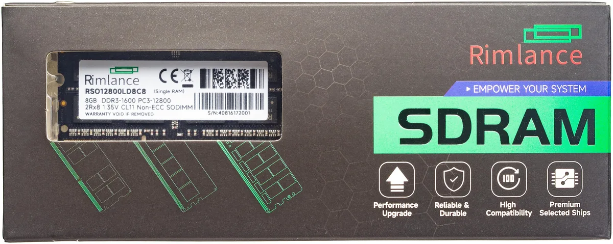 RIMLANCE RIMLANCE RSO12800LD8C8-1 8GB 1.35V DDR3 1600MHz 204-Pin SO-DIMM laptop RAM — 商品写真