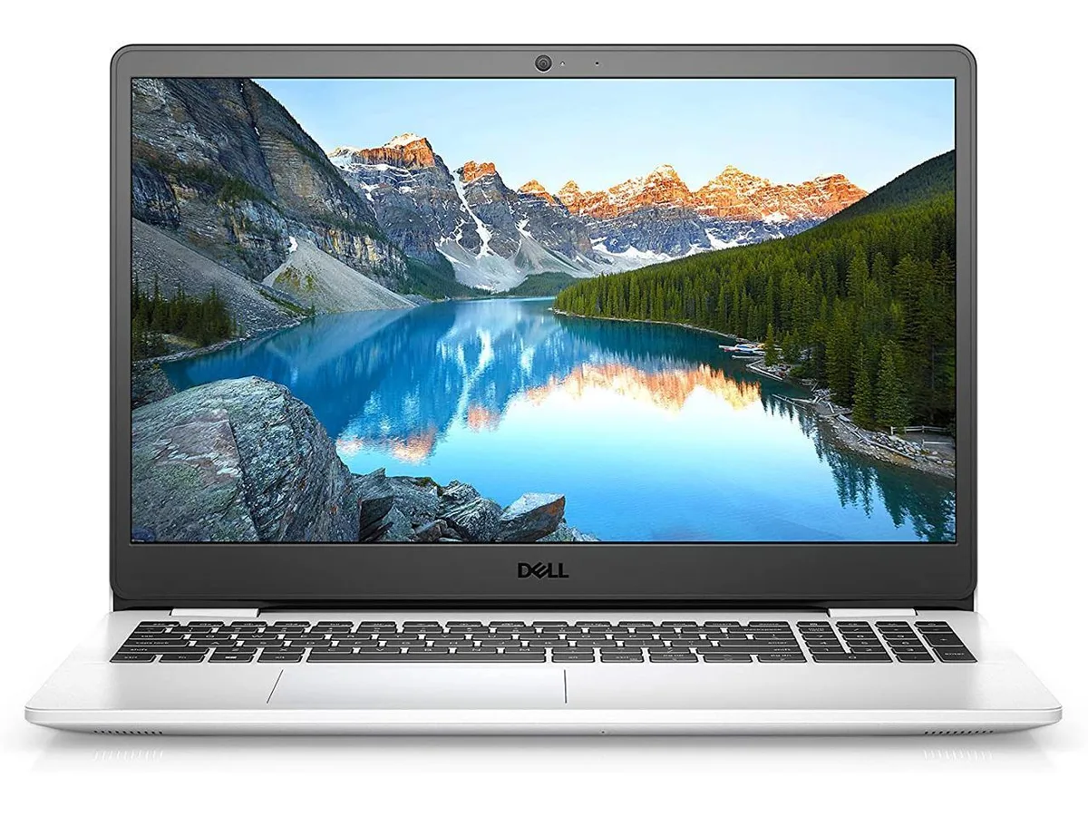 White Dell Inspiron 15 3505 laptop closed view showing smooth matte finish