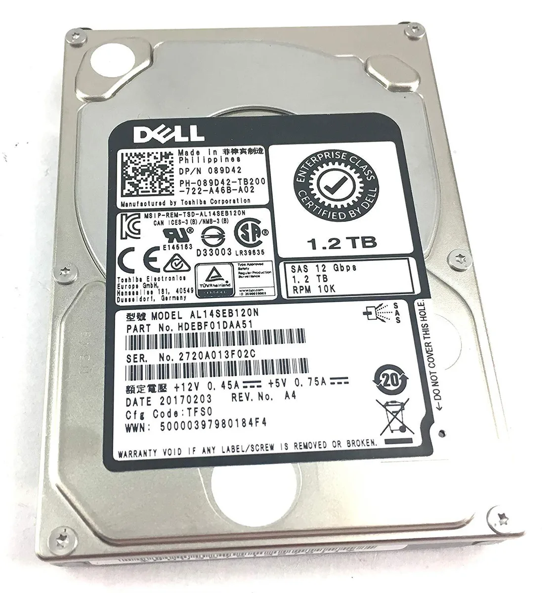 DELL DELL 89D42 1.2TB 12Gbps 10.5K 2.5 SFF Enterprise SAS internal hard drive — foto del producto