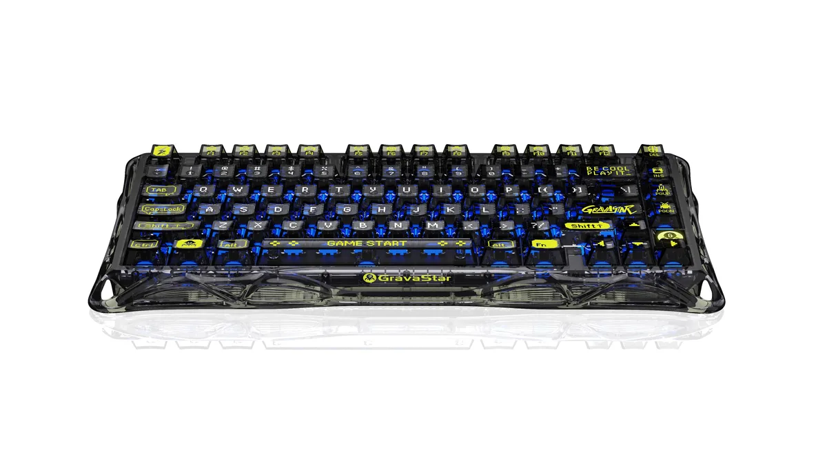 Transparent black 80-key mechanical keyboard with metal frame and gasket mount