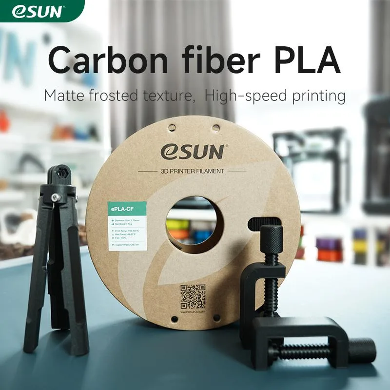 Black 1.75 mm PLA filament spool with matte carbon-fiber finish