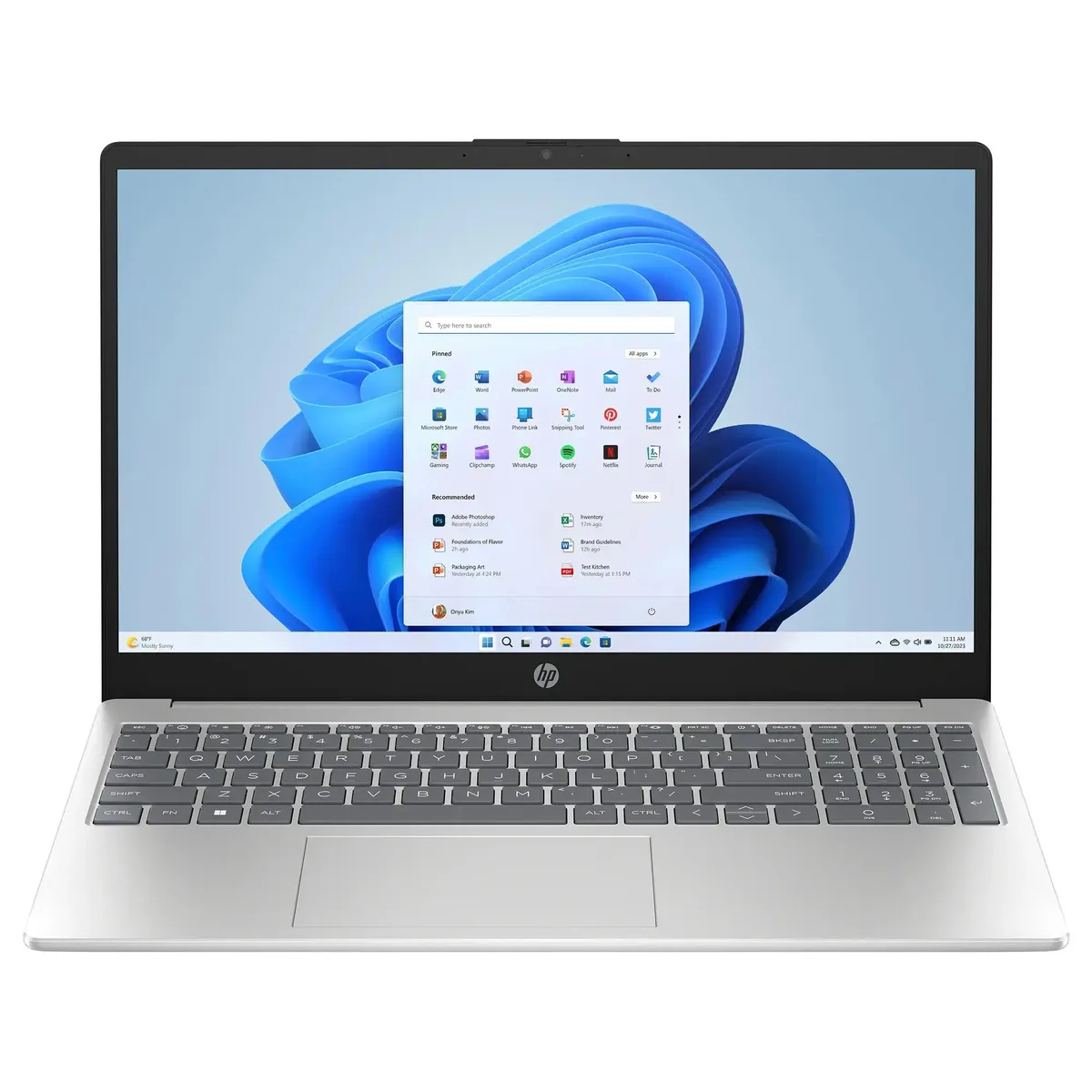 Natural silver 15.6 inch touchscreen laptop with full HD IPS display