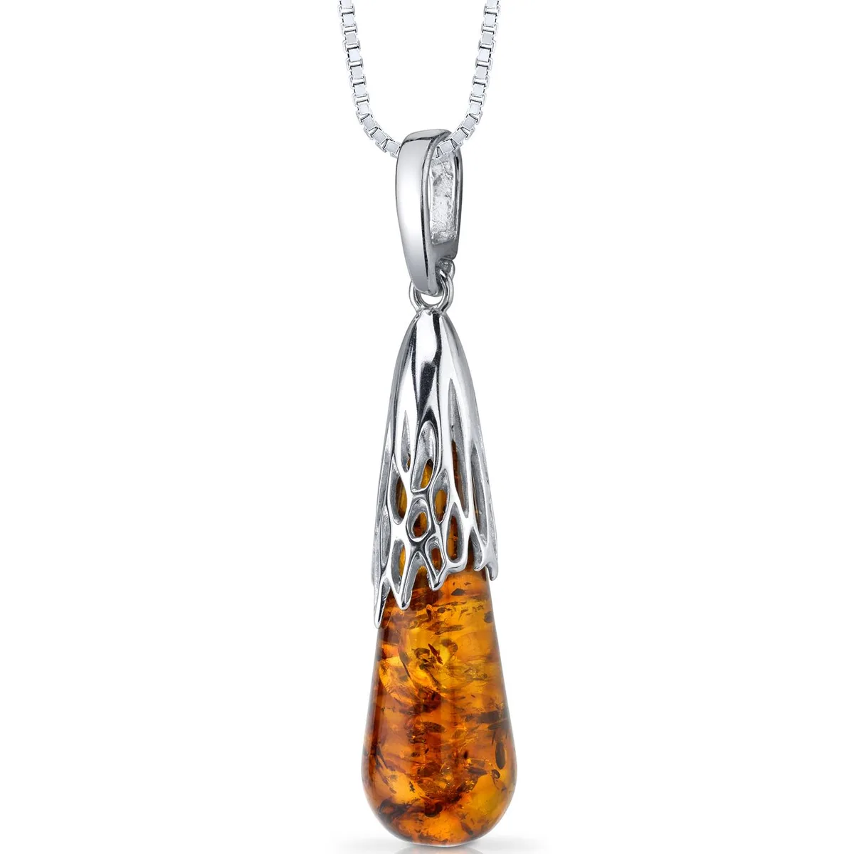 Oravo Oravo Baltic Amber Drop Pendant Necklace Sterling Silver Cognac 18 — 商品写真