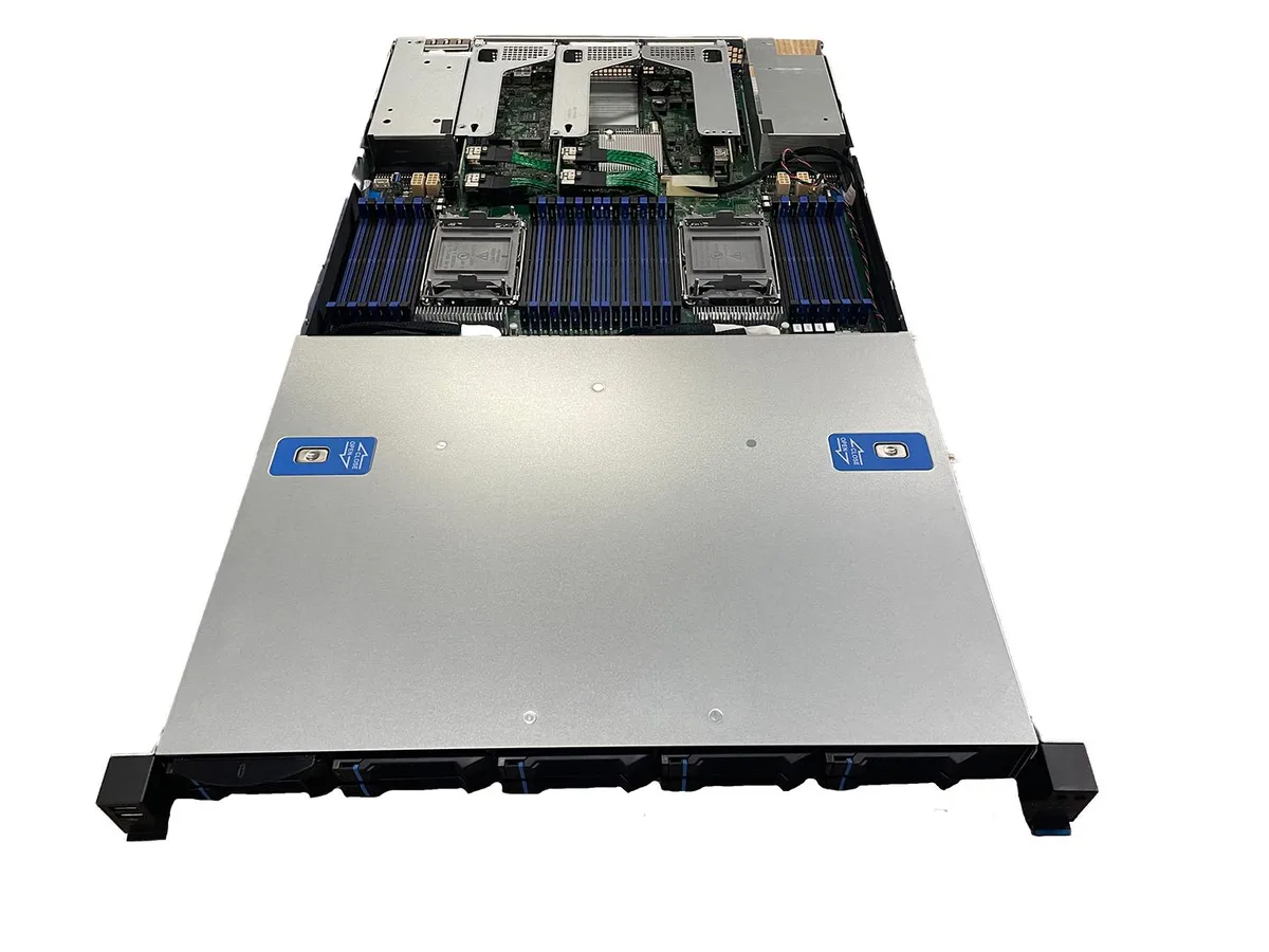 Silver 1U rack server with ten 2.5 inch drive bays