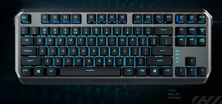 Silver 87-key mechanical keyboard with aluminium frame and blue backlight plus RGB side strips