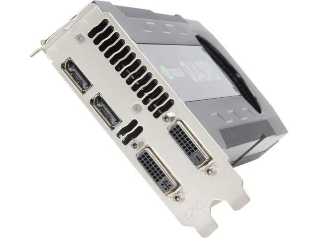 PNY Quadro K5000 for Mac graphics card, silver metal bracket, dual-slot cooler, two DVI and two DisplayPort outputs