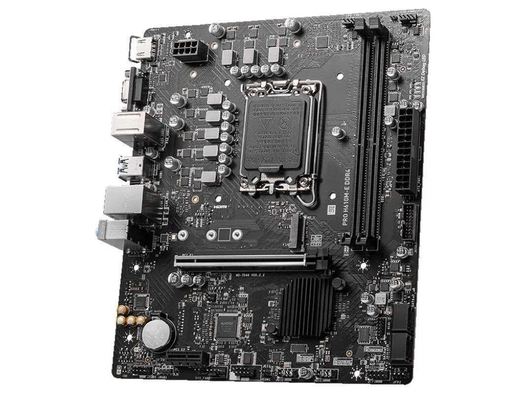Green micro-ATX board with silver LGA1700 socket, black DDR4 slots and matte heatsinks